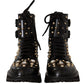 Dolce & Gabbana Black Leather Crystal Embellished Boots Shoes