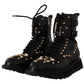 Dolce & Gabbana Black Leather Crystal Embellished Boots Shoes