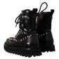 Dolce & Gabbana Black Leather Crystal Embellished Boots Shoes