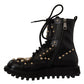 Dolce & Gabbana Black Leather Crystal Embellished Boots Shoes