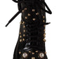 Dolce & Gabbana Black Leather Crystal Embellished Boots Shoes