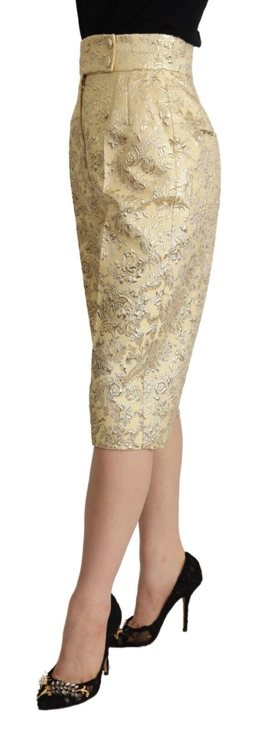 Dolce & Gabbana Beige Floral Brocade High Waist Trouser Cropped Pants