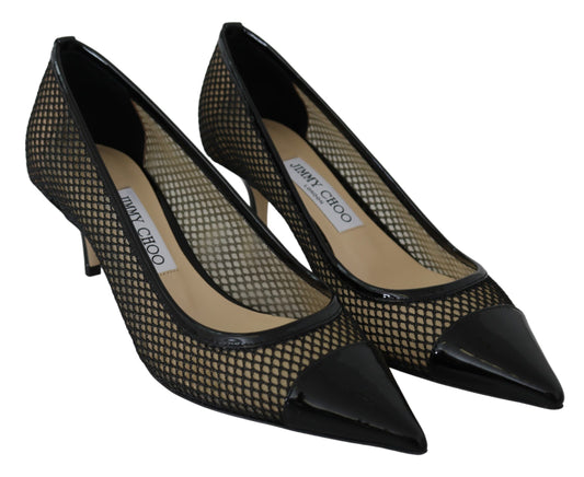 Jimmy Choo Black Mesh and Leather Amika 50 Pumps