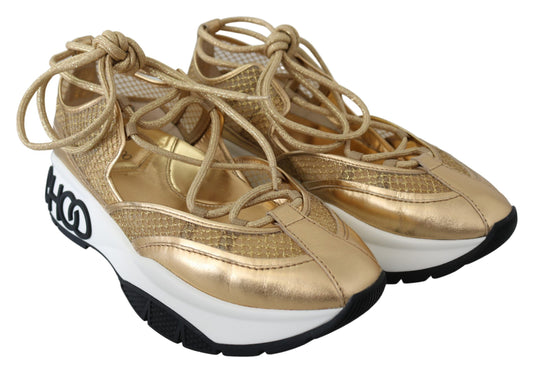 Jimmy Choo Gold Mesh Leather Michigan Sneakers