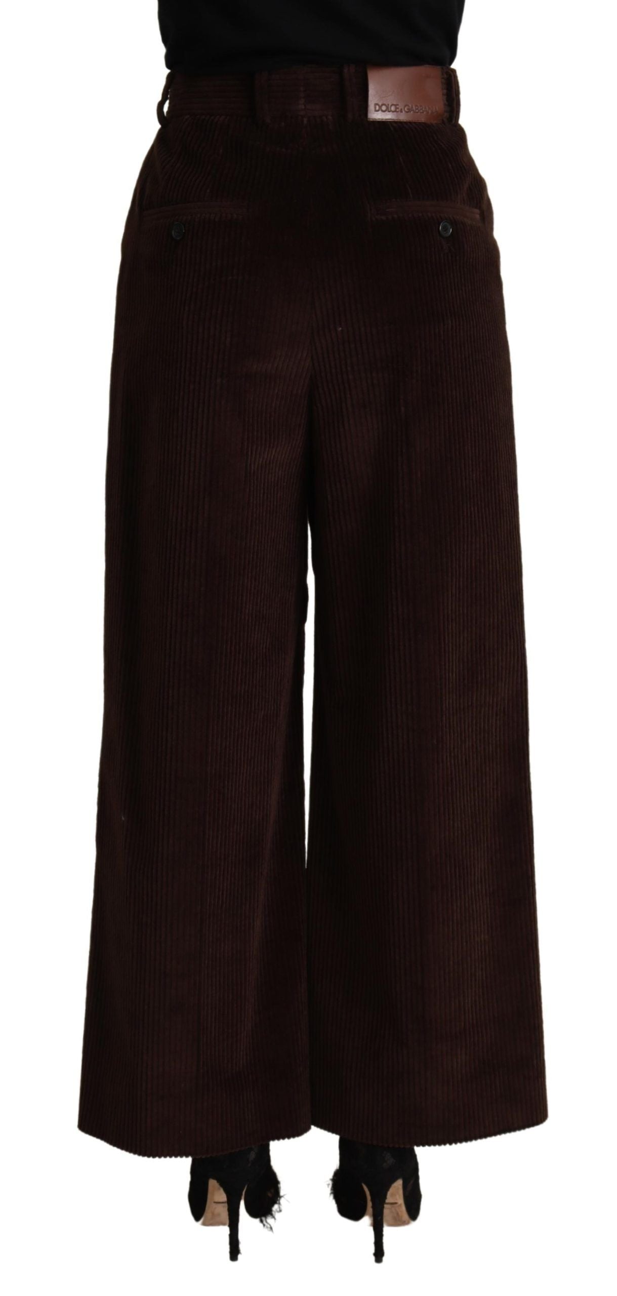 Dolce & Gabbana Black Cotton High Waist Trouser Wide Leg Pants