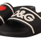 Dolce & Gabbana Black Leather I Love D&G Slides Sandals