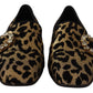 Dolce & Gabbana Gold Leopard Print Crystals Loafers Shoes