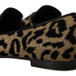 Dolce & Gabbana Gold Leopard Print Crystals Loafers Shoes