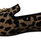 Dolce & Gabbana Gold Leopard Print Crystals Loafers Shoes