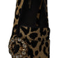 Dolce & Gabbana Gold Leopard Print Crystals Loafers Shoes