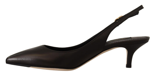 Dolce & Gabbana Black Leather Slingbacks Heels Pumps Shoes