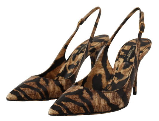 Dolce & Gabbana Brown Slingbacks Leather Tiger Shoes