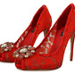 Dolce & Gabbana Red Taormina Lace Crystal Heels Pumps