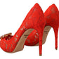 Dolce & Gabbana Red Taormina Lace Crystal Heels Pumps