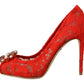 Dolce & Gabbana Red Taormina Lace Crystal Heels Pumps