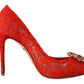 Dolce & Gabbana Red Taormina Lace Crystal Heels Pumps