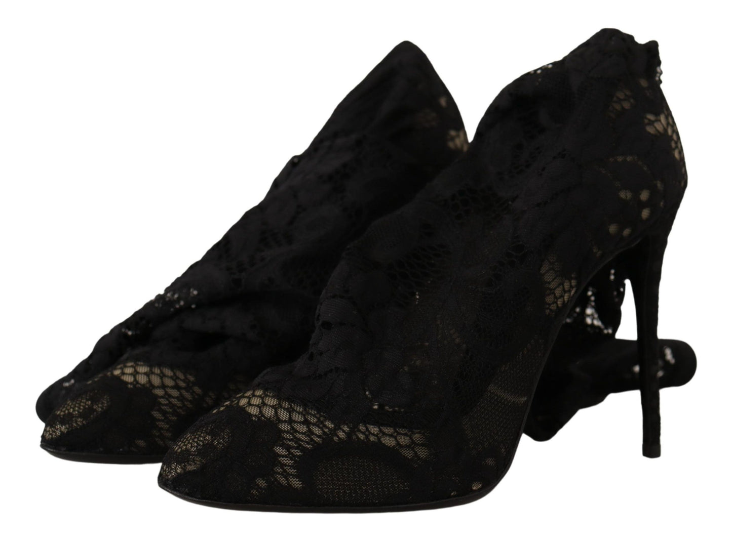 Dolce & Gabbana Black Stretch Socks Taormina Lace Boots Shoes