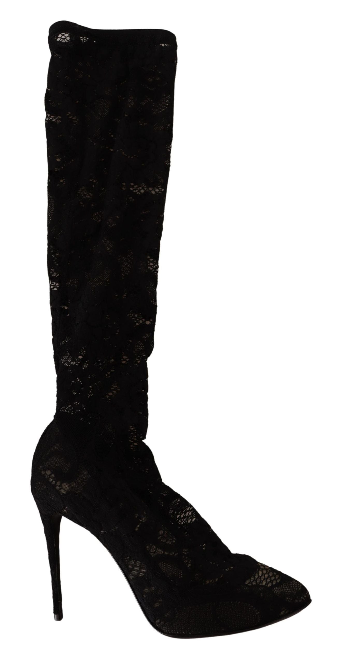 Dolce & Gabbana Black Stretch Socks Taormina Lace Boots Shoes