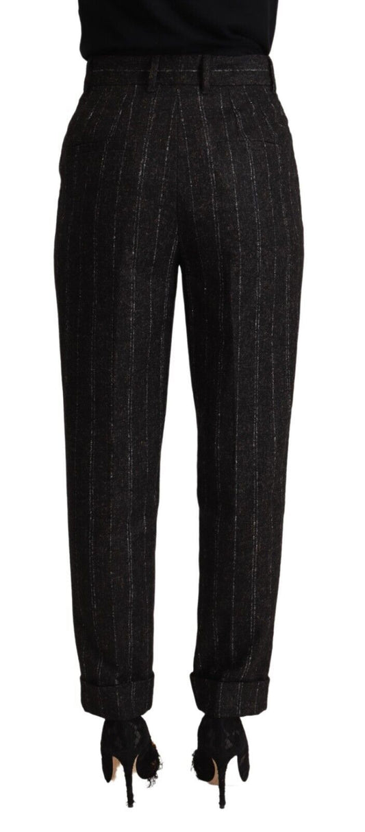 Dolce & Gabbana Black Striped High Waist Tapered Pants