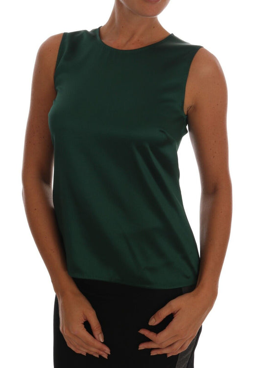 Dolce & Gabbana Dark Green Silk Sleeveless Round Neck Tank Top