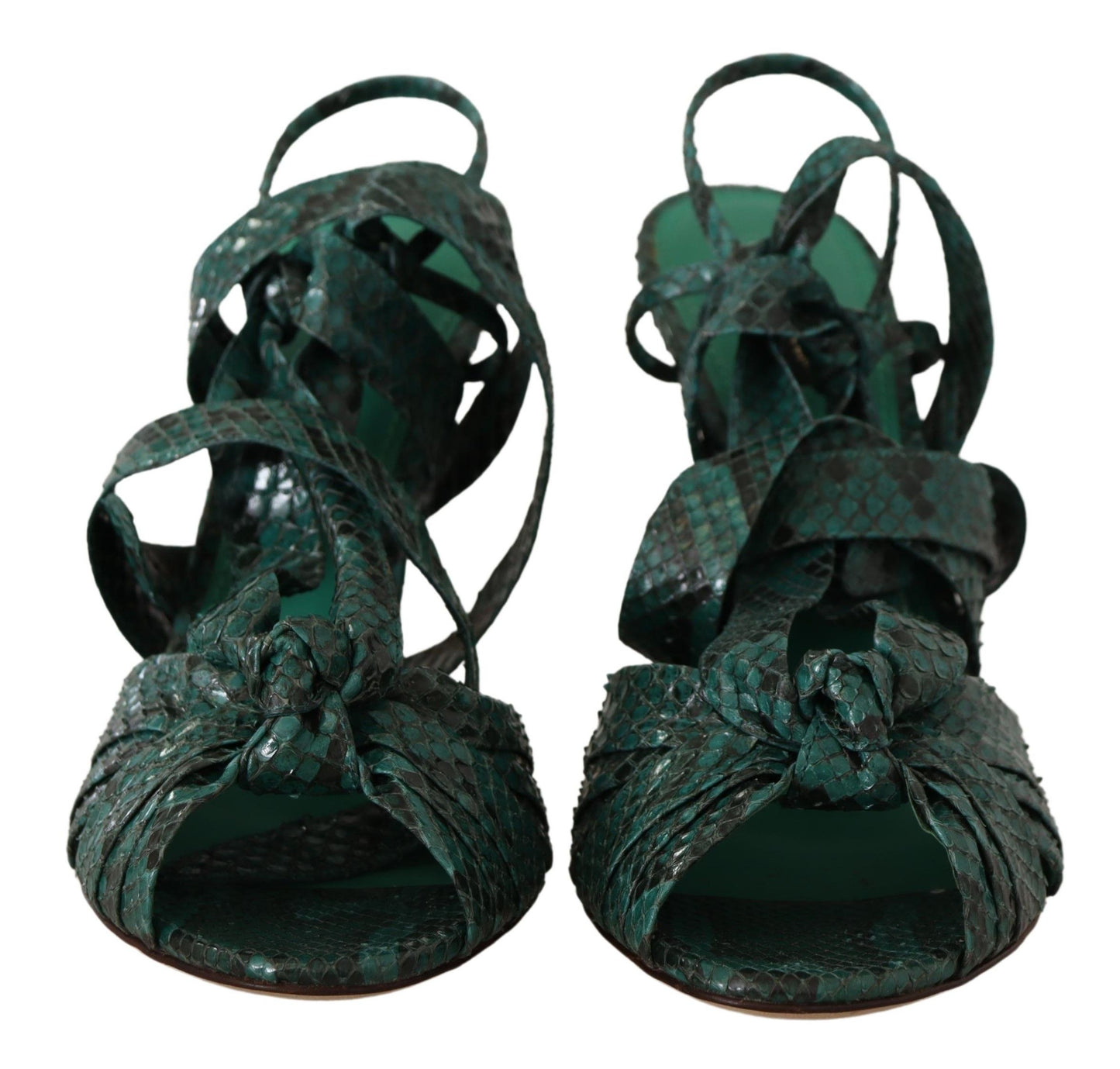 Dolce & Gabbana Green Python Lace Up Ankle Strap Sandals Heels