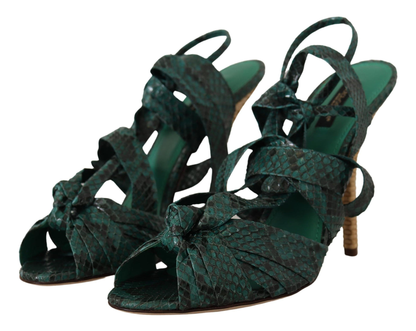 Dolce & Gabbana Green Python Lace Up Ankle Strap Sandals Heels