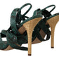 Dolce & Gabbana Green Python Lace Up Ankle Strap Sandals Heels