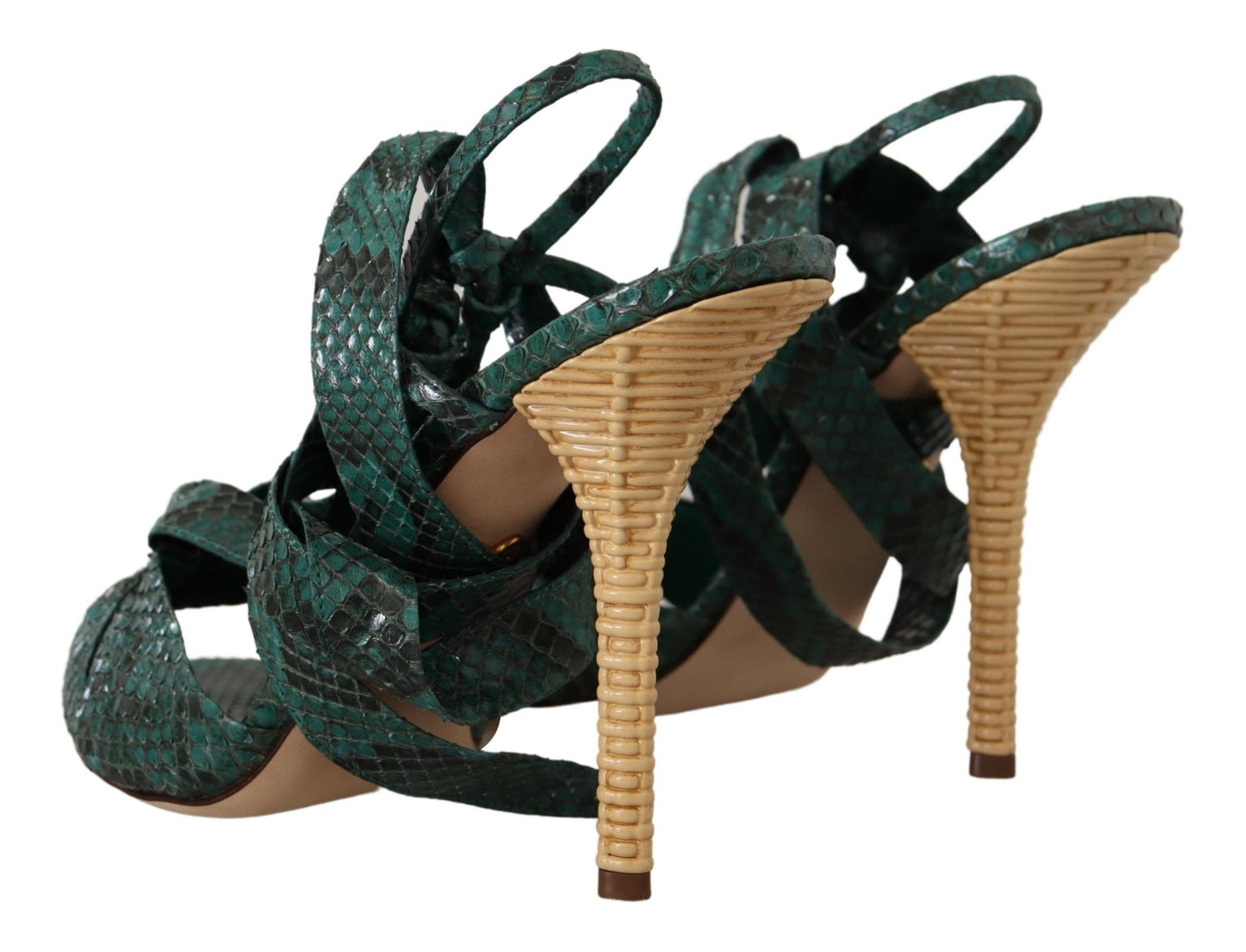 Dolce & Gabbana Green Python Lace Up Ankle Strap Sandals Heels