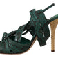 Dolce & Gabbana Green Python Lace Up Ankle Strap Sandals Heels