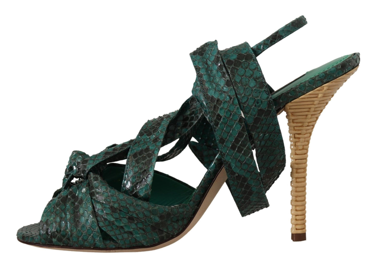 Dolce & Gabbana Green Python Lace Up Ankle Strap Sandals Heels