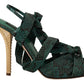 Dolce & Gabbana Green Python Lace Up Ankle Strap Sandals Heels