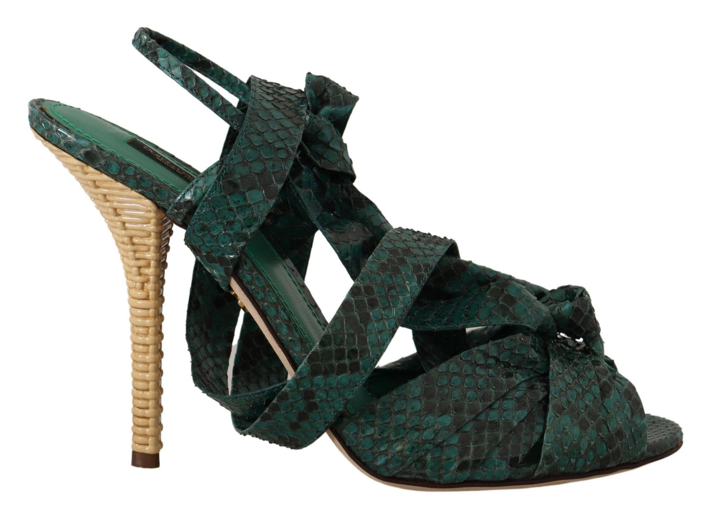 Dolce & Gabbana Green Python Lace Up Ankle Strap Sandals Heels