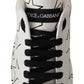 Dolce & Gabbana White Black Leather Stars Low Top Sneakers Shoes