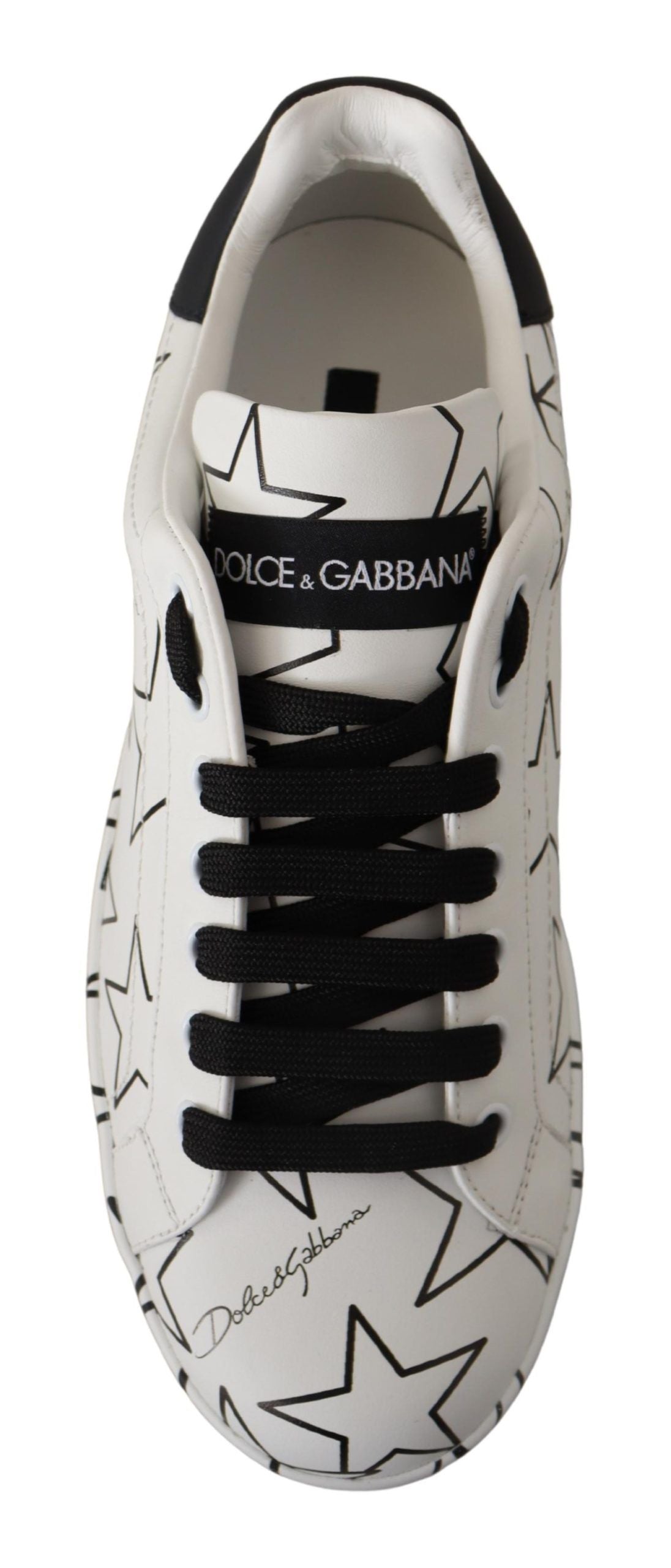 Dolce & Gabbana White Black Leather Stars Low Top Sneakers Shoes