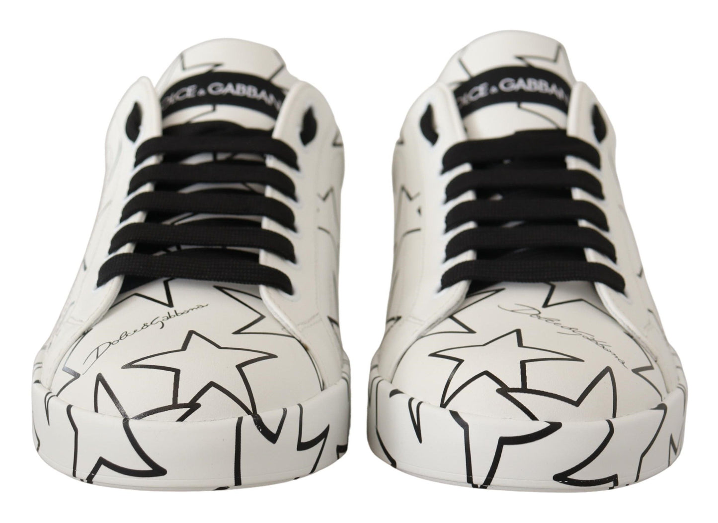 Dolce & Gabbana White Black Leather Stars Low Top Sneakers Shoes