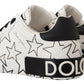 Dolce & Gabbana White Black Leather Stars Low Top Sneakers Shoes