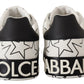 Dolce & Gabbana White Black Leather Stars Low Top Sneakers Shoes