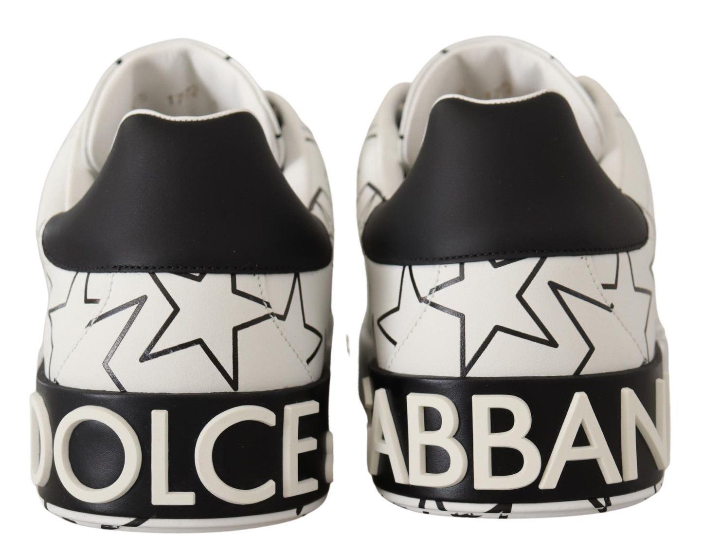 Dolce & Gabbana White Black Leather Stars Low Top Sneakers Shoes