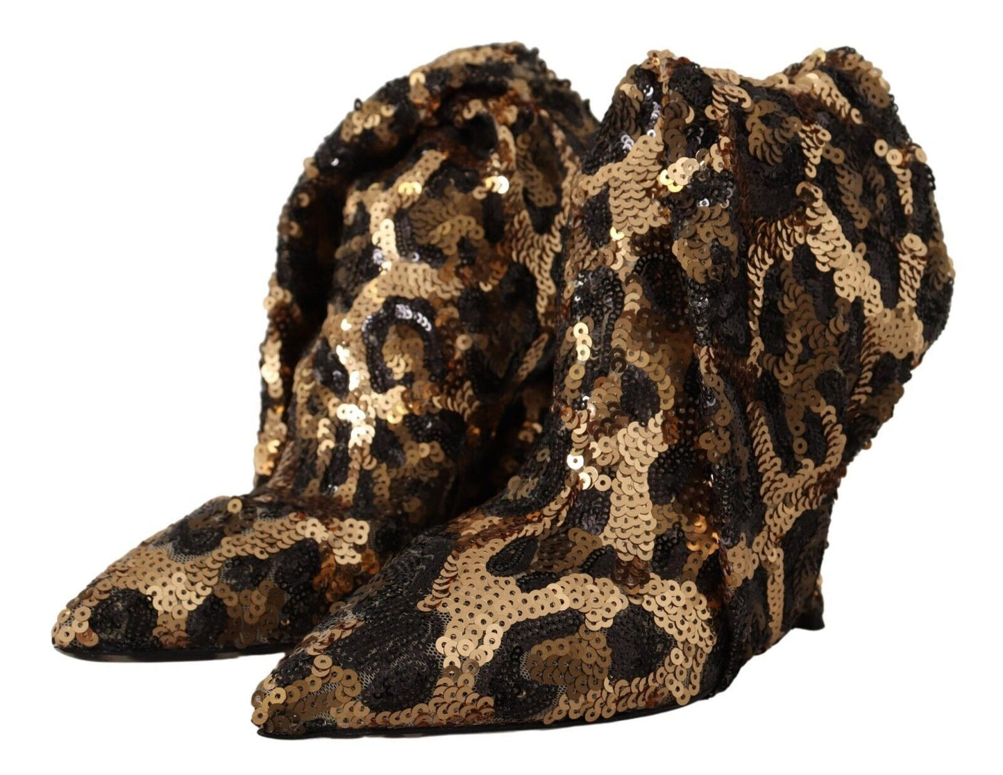 Dolce & Gabbana Gold Leopard Sequins Heels Boots Shoes