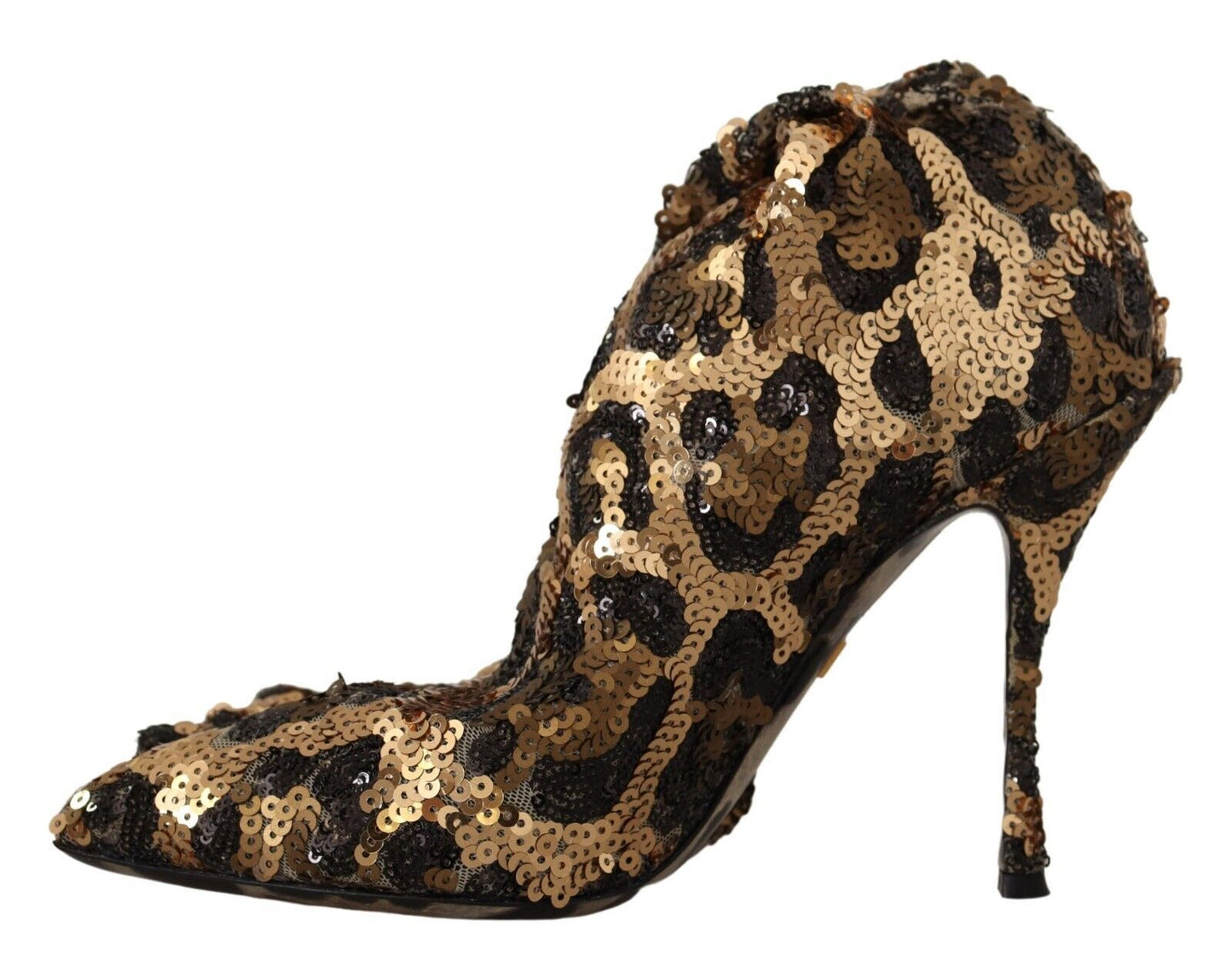 Dolce & Gabbana Gold Leopard Sequins Heels Boots Shoes