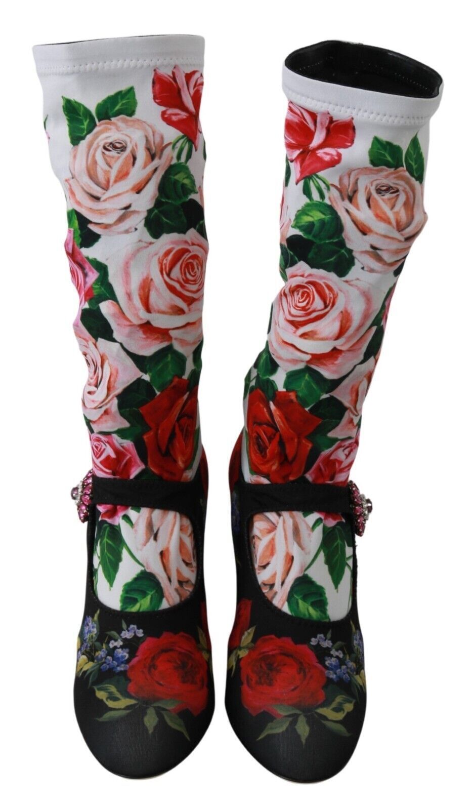 Dolce & Gabbana Black Floral Socks Crystal Jersey Boots Shoes