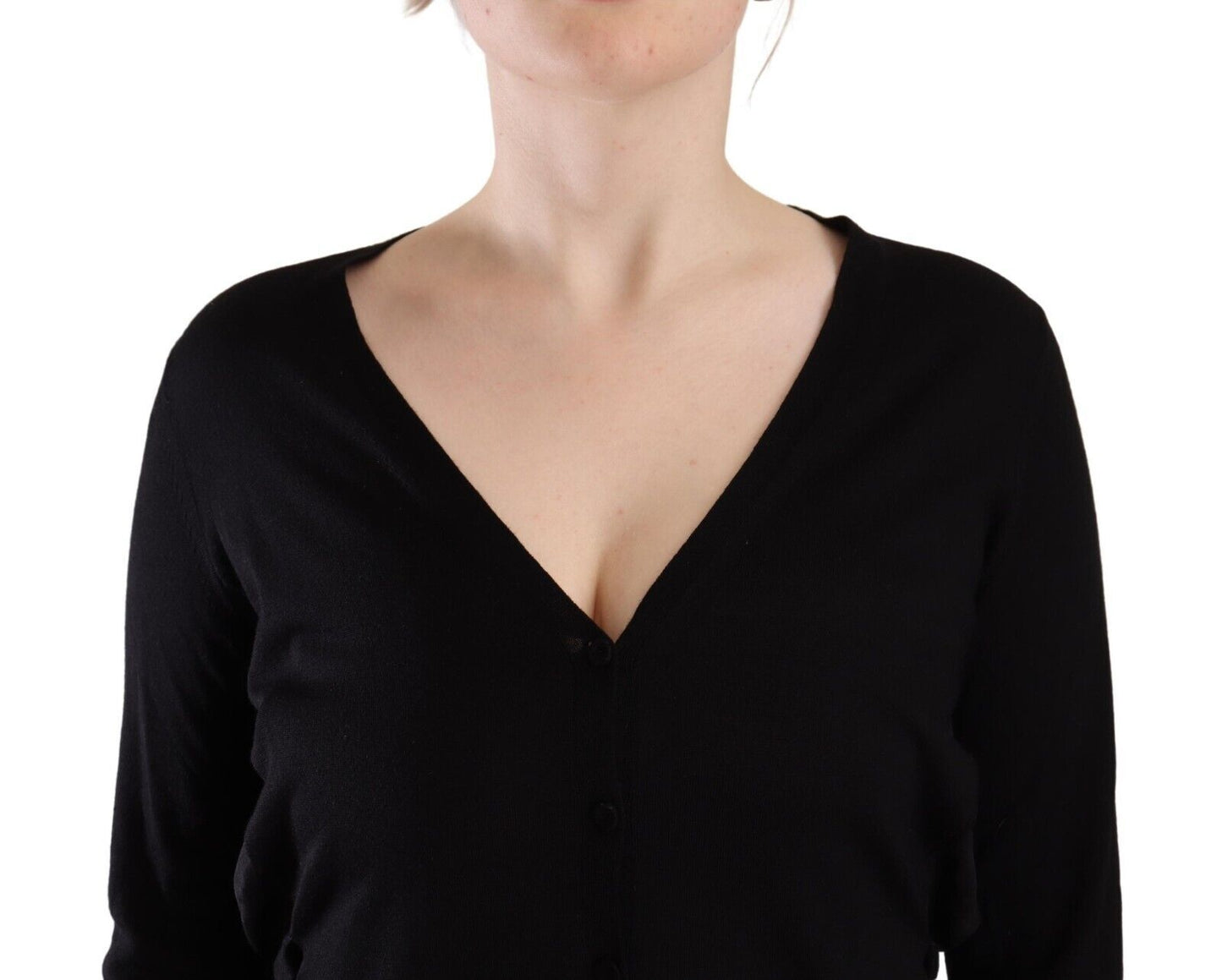 Dolce & Gabbana Black Wool V-neck Long Sleeves Pullover Top