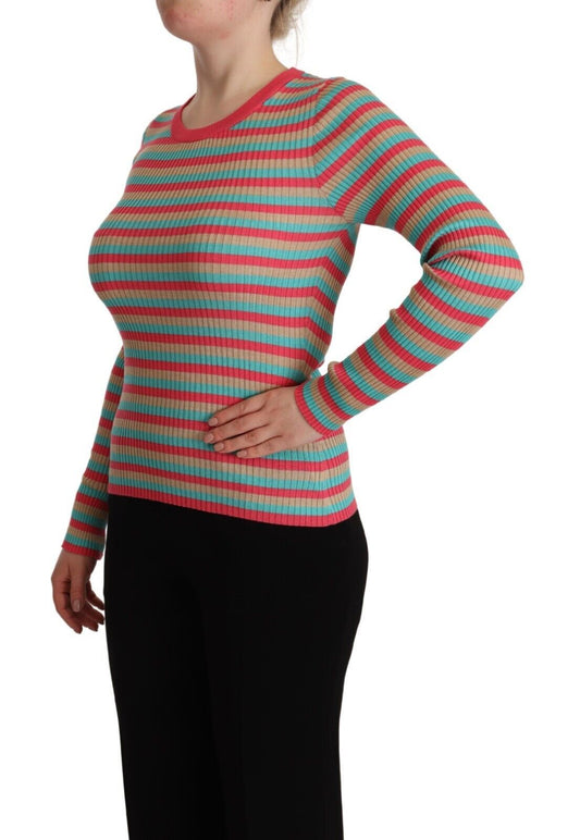 Dolce & Gabbana Multicolor Stripes Silk Crew Neck Pullover Top