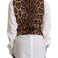 Dolce & Gabbana Brown Checkered Leopard V-neck Sleeveless Vest Top