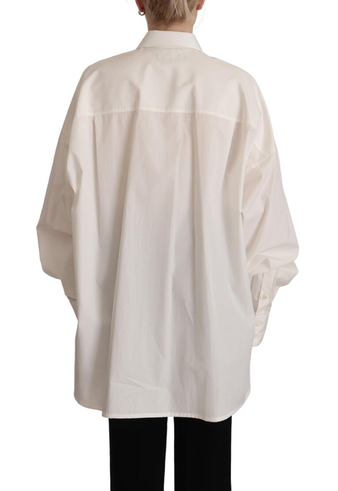 Dolce & Gabbana White Cotton Button Up Collared Long Sleeve Top