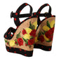 Dolce & Gabbana Black Red Multicolor Floral Charmeuse Platform Wedge Sandals