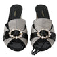 Dolce & Gabbana Black Gray Exotic Leather Crystals Sandals Shoes