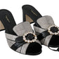 Dolce & Gabbana Black Gray Exotic Leather Crystals Sandals Shoes