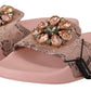 Dolce & Gabbana Pink Lace Crystal Sandals Slides Beach Shoes