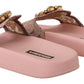 Dolce & Gabbana Pink Lace Crystal Sandals Slides Beach Shoes